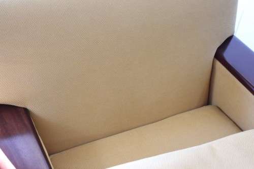 **RS17** Awesome & well made mid-century styled Scandinavian club chair w/ solid mahogany armrests