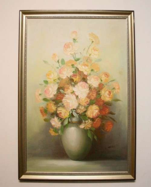 A signed & framed original oil painting of flowers by American artist "C Tommy"