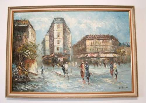 A beautiful framed original signed oil painting of a town scene.