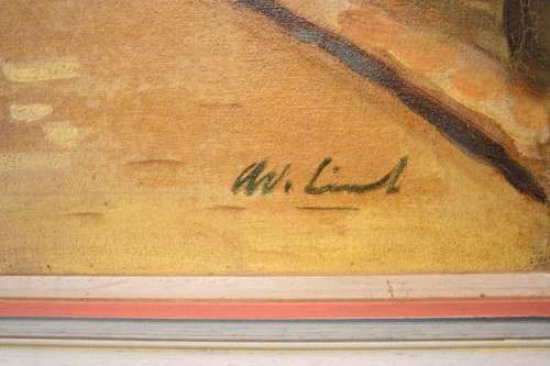 A beautiful framed original signed oil on board painting of a street scene. Lifespace Sale