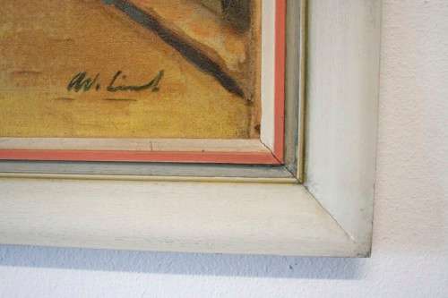 A beautiful framed original signed oil on board painting of a street scene. Lifespace Sale