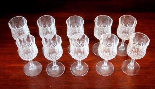 Set of 10 vintage French made "Cristal D'Arques" Longchamp cut crystal dessert wine glasses
