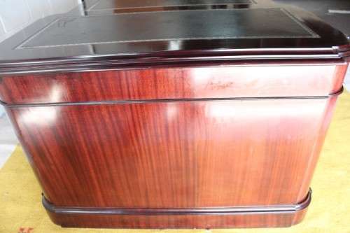 Magnificent (2.4m) Regency-style black leather-top french-polished mahogany 16-drawer partners desk