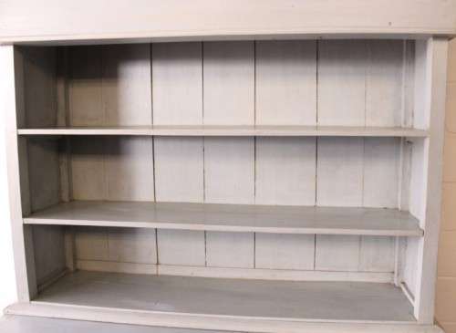 A gorgeous three drawer, three cupboard kitchen buffet side server in a pale blue painted technique