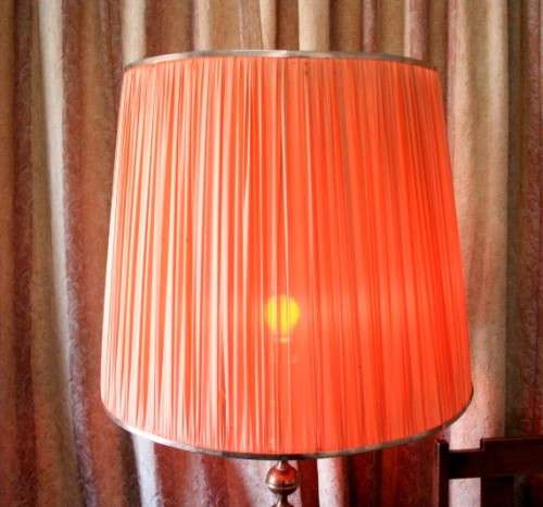 A gorgeous vintage retro styled floor standing copper base lamp with a stunning x large shade.
