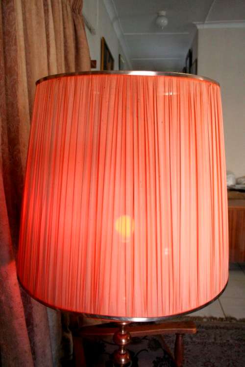 A gorgeous vintage retro styled floor standing copper base lamp with a stunning x large shade.
