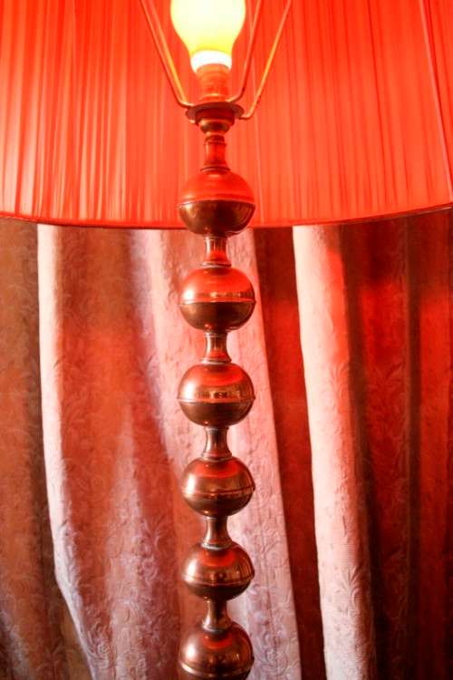 A gorgeous vintage retro styled floor standing copper base lamp with a stunning x large shade.