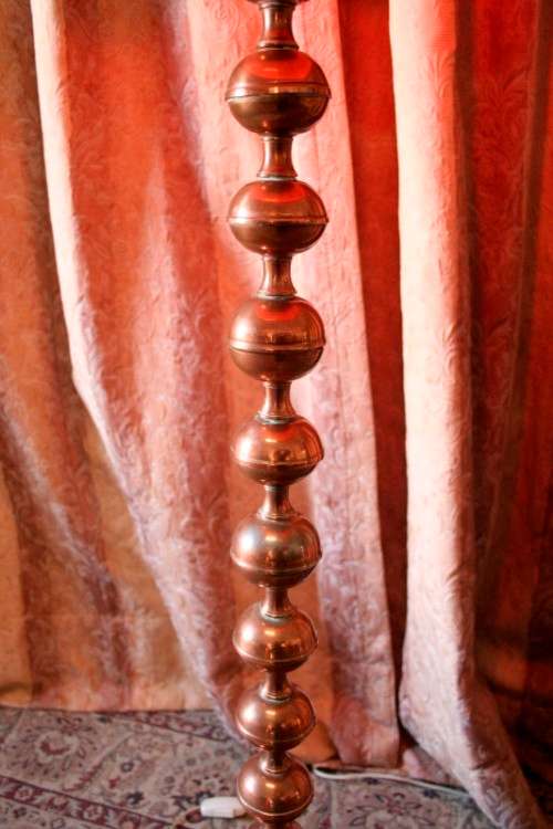 A gorgeous vintage retro styled floor standing copper base lamp with a stunning x large shade.