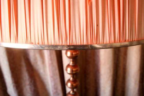 A gorgeous vintage retro styled floor standing copper base lamp with a stunning x large shade.