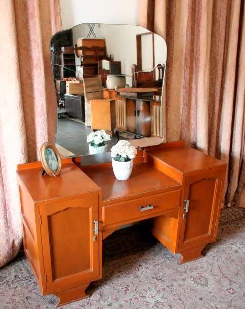 A stylish vintage dressing table with one drawer, two cupboards and a large mirror-Lifespace Sale