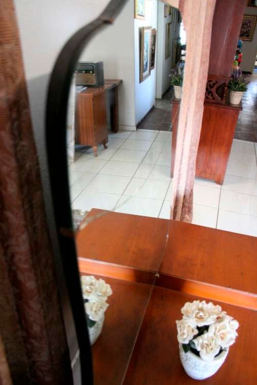 A stylish vintage dressing table with one drawer, two cupboards and a large mirror-Lifespace Sale