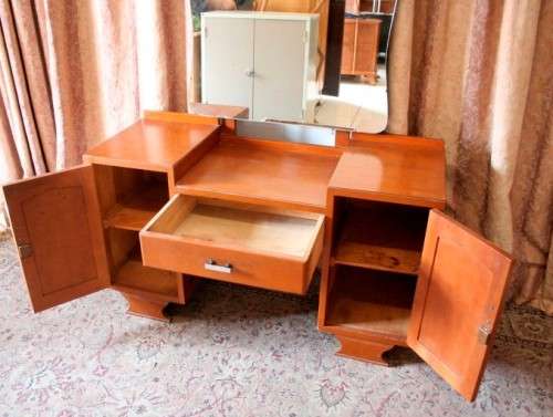 A stylish vintage dressing table with one drawer, two cupboards and a large mirror-Lifespace Sale