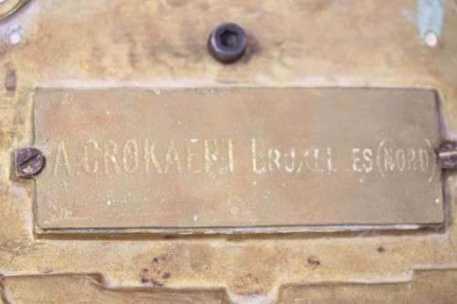 A rare antique (1800's) solid brass Rococo double inkwell desk set with quill holder and stamp box