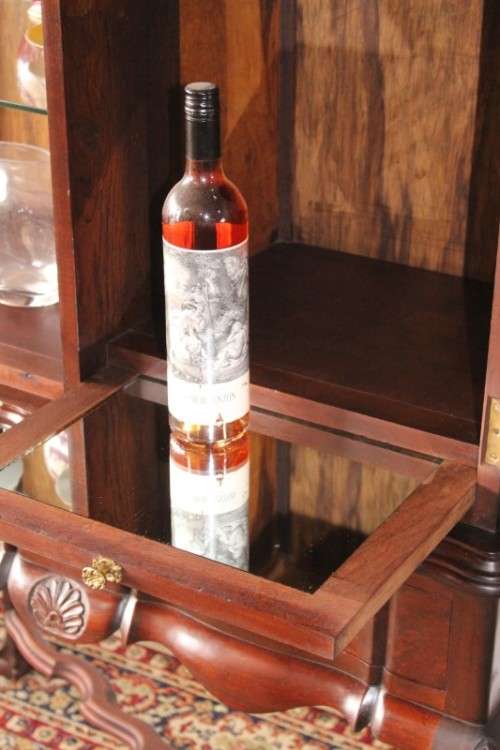 Awesome carved vintage solid Imbuia ball & claw drinks/ display cabinet/ showcase w/pull-out tray