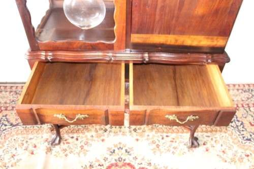 Awesome carved vintage solid Imbuia ball & claw drinks/ display cabinet/ showcase w/pull-out tray