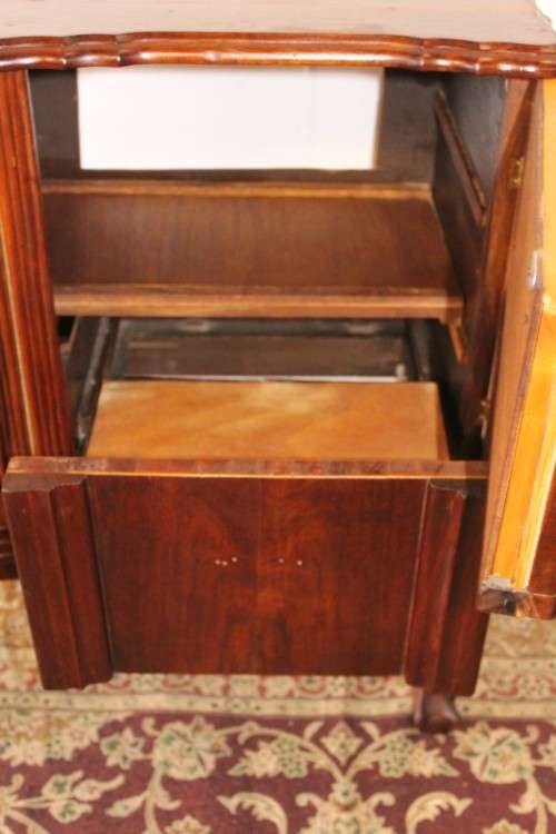 An awesome and solidly made vintage solid Imbuia ball and claw Radiogram cabinet
