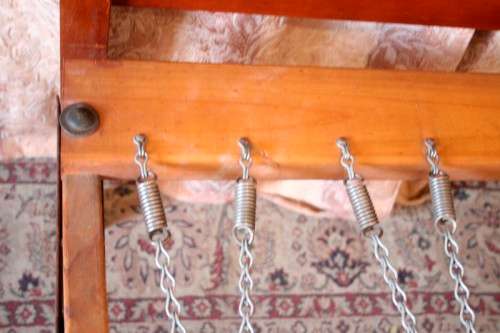 A vintage Excelsior spring base 3/4 (109cm)  bed incl. headboard, footboard & mounting struts.