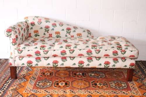 beautifully upholstered modern styled chaise lounge in a red and white floral fabric-Lifespace Sale