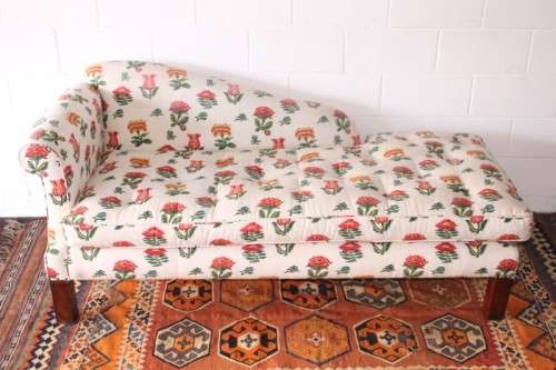 beautifully upholstered modern styled chaise lounge in a red and white floral fabric-Lifespace Sale