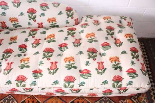 beautifully upholstered modern styled chaise lounge in a red and white floral fabric-Lifespace Sale