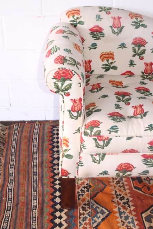 beautifully upholstered modern styled chaise lounge in a red and white floral fabric-Lifespace Sale