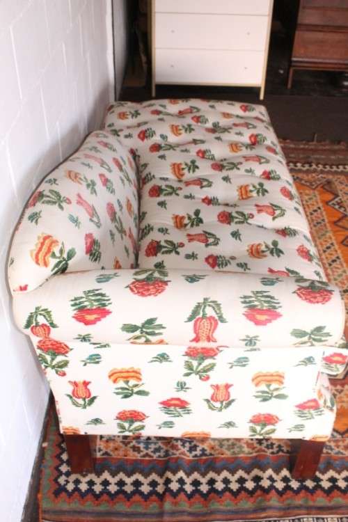 beautifully upholstered modern styled chaise lounge in a red and white floral fabric-Lifespace Sale