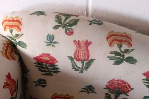 beautifully upholstered modern styled chaise lounge in a red and white floral fabric-Lifespace Sale