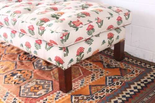 beautifully upholstered modern styled chaise lounge in a red and white floral fabric-Lifespace Sale