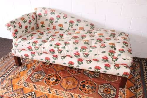 beautifully upholstered modern styled chaise lounge in a red and white floral fabric-Lifespace Sale