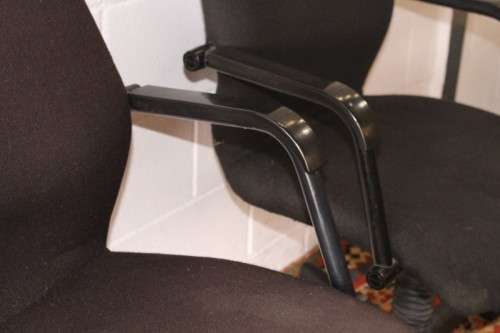 **RS17** 2x mobile high-back office/ desk chairs; one is black the other is brown - one bid for both