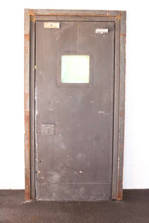 A large steel strongroom/ vault security door w/ a window -Lifespace Sale