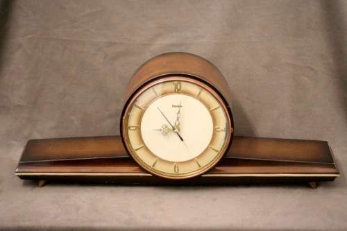A gorgeous German made Art deco style "Hermle" battery operated gong chiming mantle clock