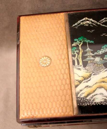 A gorgeous vintage Chinese jewellery box with a mirror, lock and key. Lovely on a dresser.