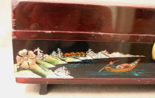 A gorgeous vintage Chinese jewellery box with a mirror, lock and key. Lovely on a dresser.