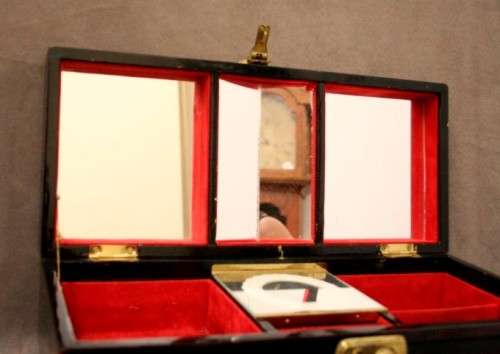 A gorgeous vintage Chinese jewellery box with a mirror, lock and key. Lovely on a dresser.