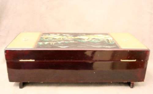 A gorgeous vintage Chinese jewellery box with a mirror, lock and key. Lovely on a dresser.