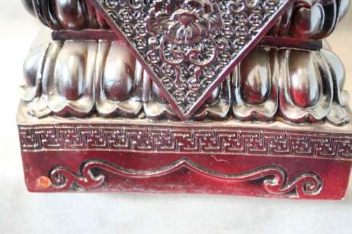 A spectacular pair of Oriental large red resin foo dogs/ temple lions in stunning condition.