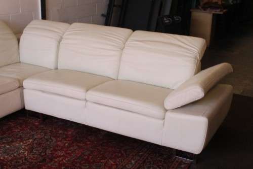 A superb large white genuine full-grain leather corner lounge suite with adjustable headrests