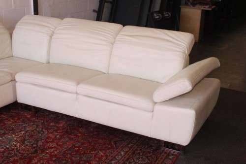 A superb large white genuine full-grain leather corner lounge suite with adjustable headrests