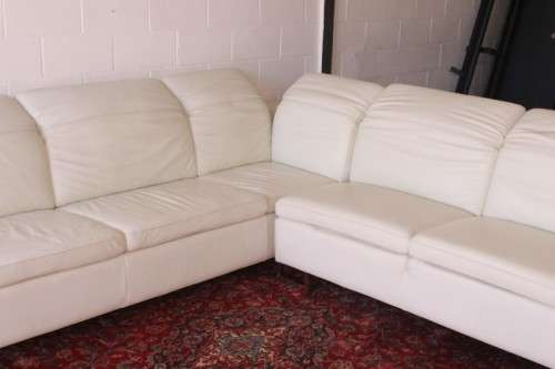 A superb large white genuine full-grain leather corner lounge suite with adjustable headrests