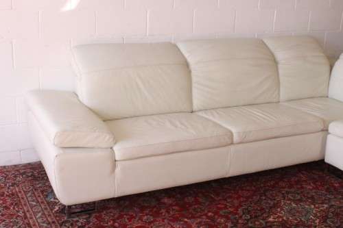A superb large white genuine full-grain leather corner lounge suite with adjustable headrests