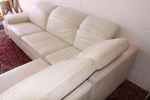 A superb large white genuine full-grain leather corner lounge suite with adjustable headrests