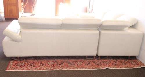 A superb large white genuine full-grain leather corner lounge suite with adjustable headrests