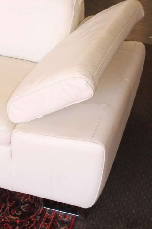 A superb large white genuine full-grain leather corner lounge suite with adjustable headrests