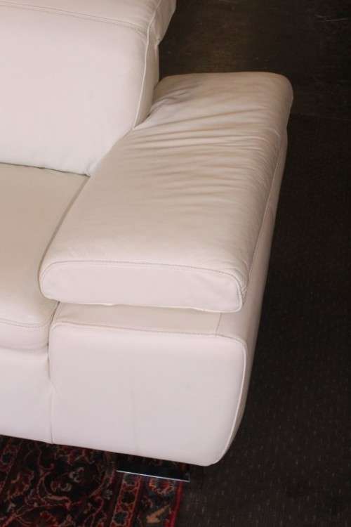 A superb large white genuine full-grain leather corner lounge suite with adjustable headrests