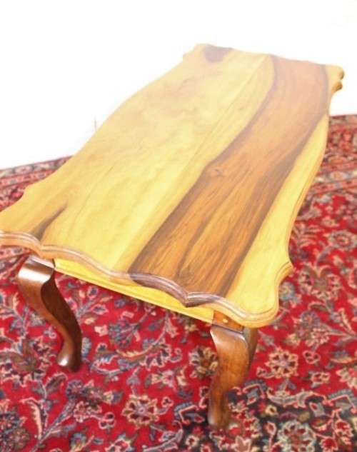 A vintage scalloped edge solid Knysna yellow wood coffee/ side table with Queen Anne cabriole legs