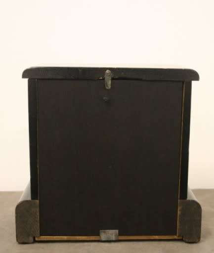 A beautiful, stylish vintage black wood "Sessions" wind up pendulum mantle clock. Working.