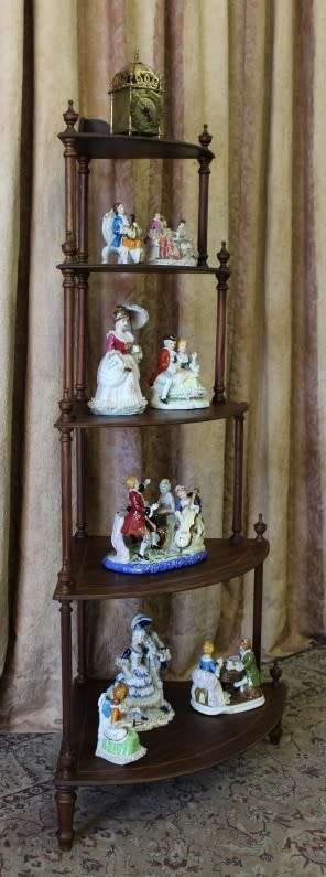 A beautiful vintage five-tier "Whatnot" display shelf  - perfect for that corner space.