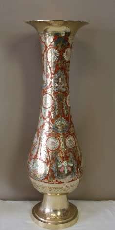 A exquisite large vintage decorative brass vases from India w/ colourful detailing. Lifespace Sale