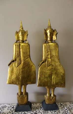 A magnificent pair of gold resin mold Thai temple statues. Amazing display pieces in all rooms! WOW!